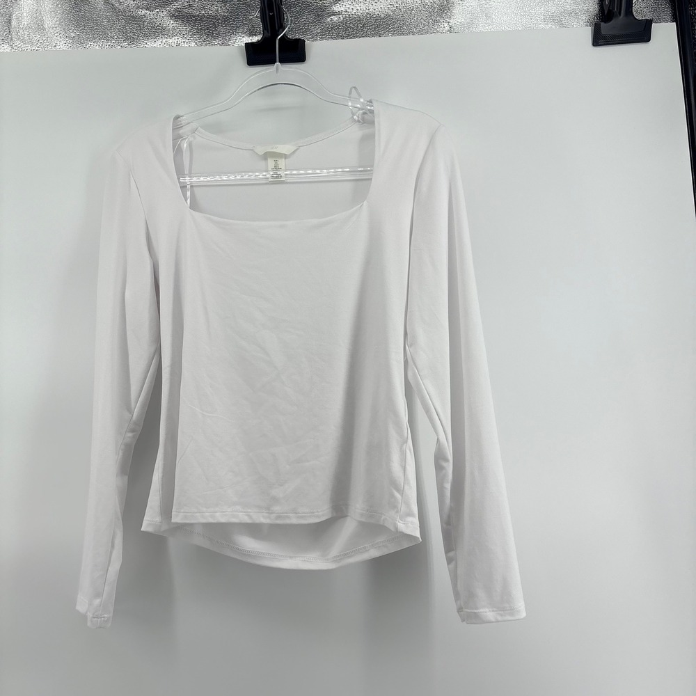 H&M White Square Neck Long Sleeve Top Womens L